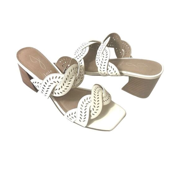 Joie Slip On Strap Comfort Sandal Ivory Cutout Faux Leather Womens 6.5M Mid Heel - Picture 1 of 10
